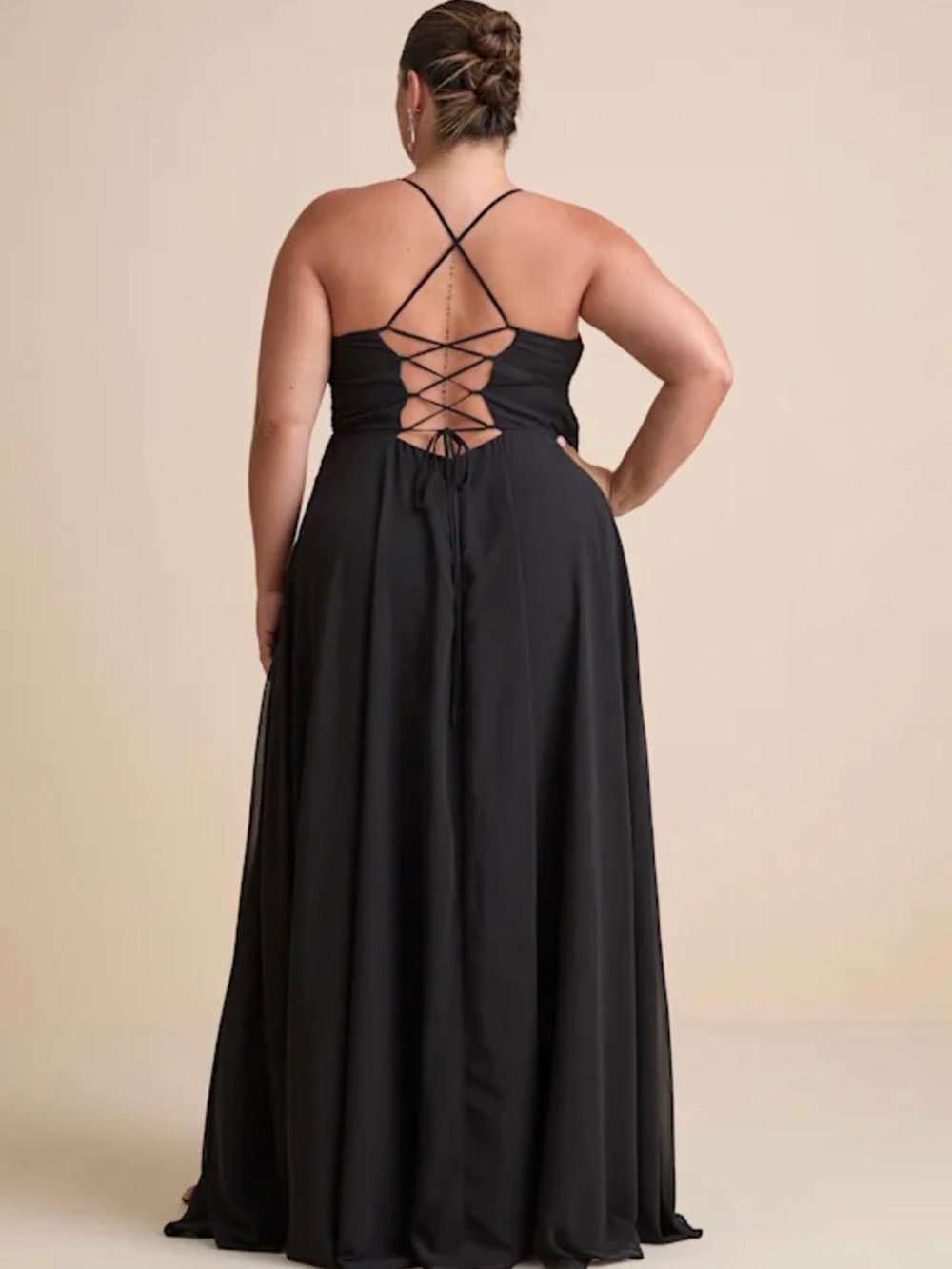 Lulus Romantically Speaking Black Cowl Lace-Up Maxi Dress | XL - Picture 6 of 6